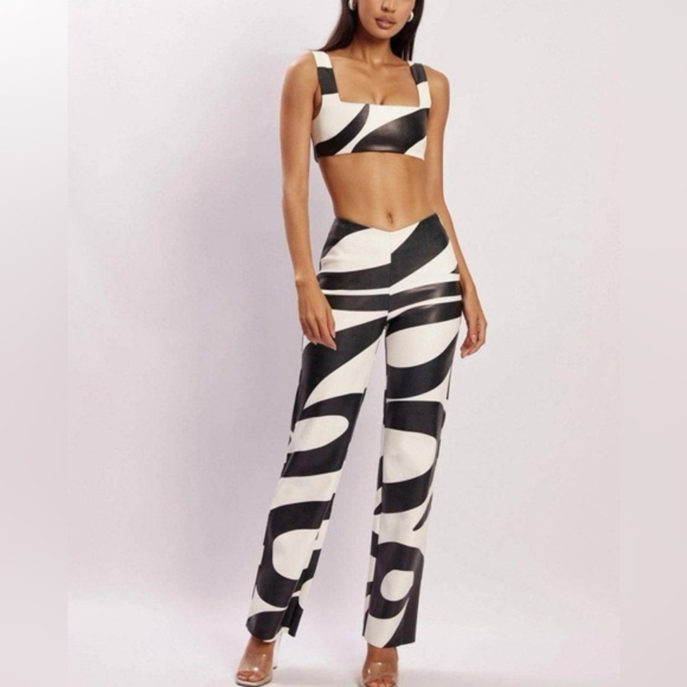 Meshki Black and White Straight Leg Pants
